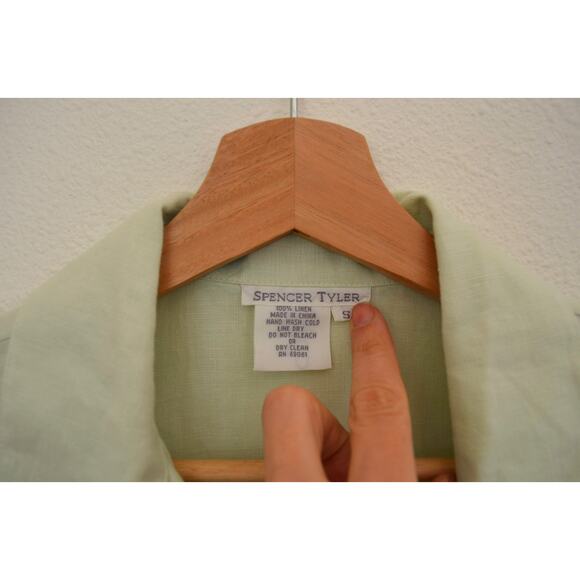 Short Sleeve Mint Green Linen Button Down Shirt - Picture 6 of 6